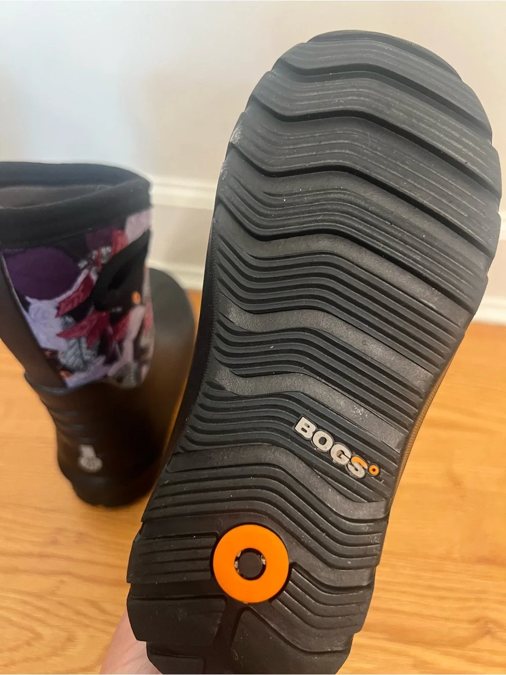 Bogs Black Rain Boots with Purple Floral